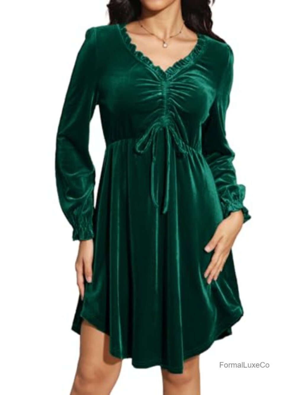 Women's V Neck Velvet Dress Long Sleeve Ruffle Wrap Party Maternity